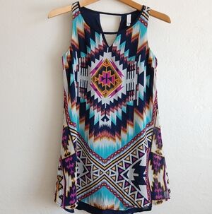 Multicolor Geometric Mini Dress Sleeveless Pullover Lined Size XS
